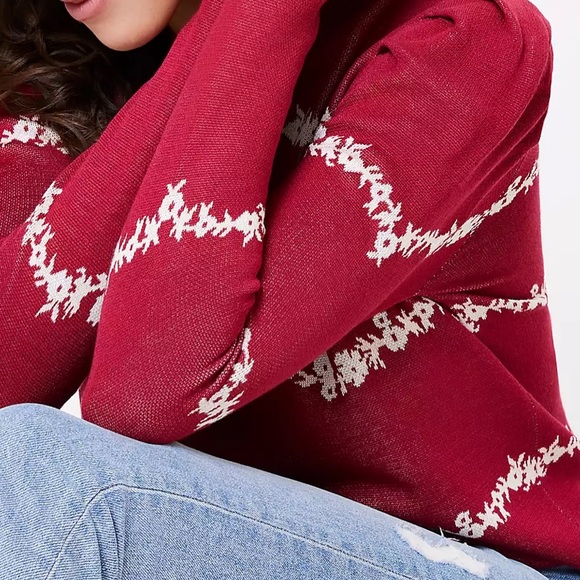 LOFT Sweaters - Raspberry red floral puff sleeve sweater
